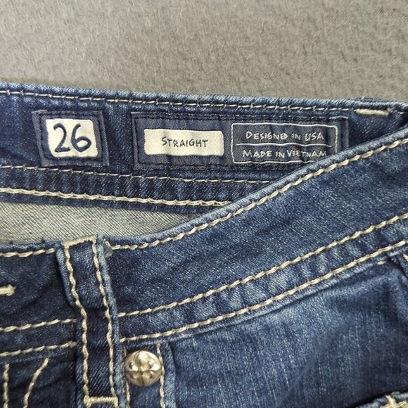 Miss Me Jeans Women's 26 Blue Straight Denim Embellished Pockets - Picture 11 of 13